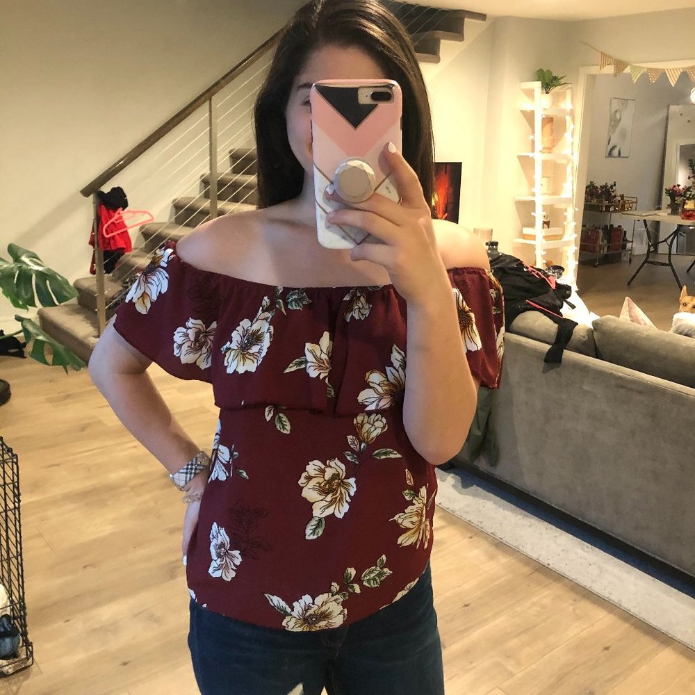 Off the Shoulder Burgundy Blouse